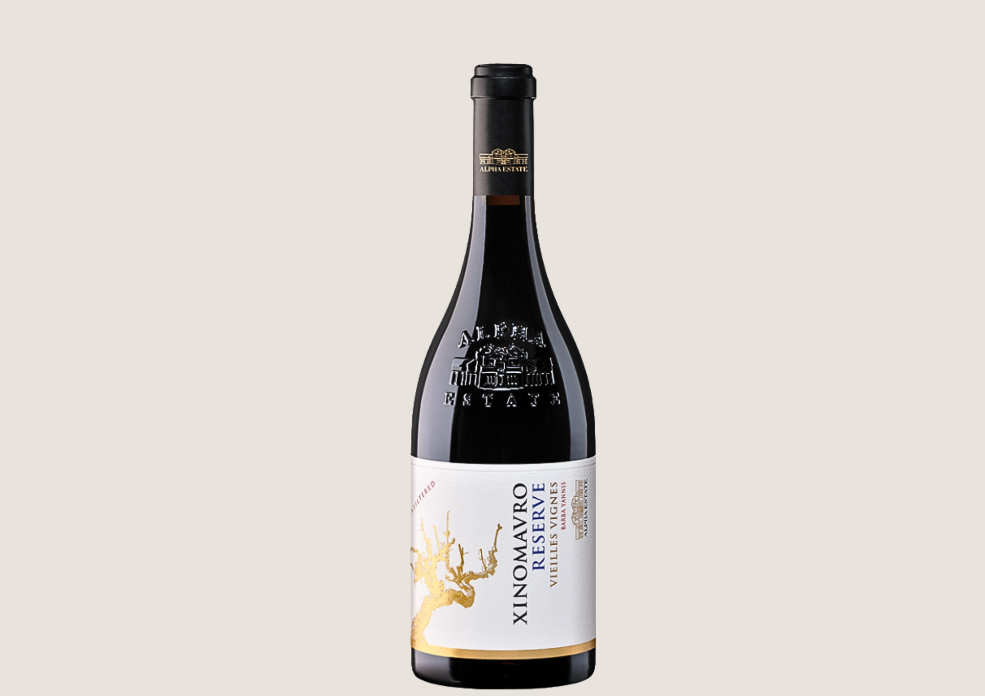 Alpha Estate Xinomavro Reserve – edler Rotwein aus alten Reben in stilvoller Flasche.
