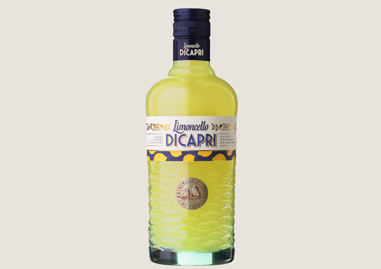 Limoncello DICAPRI in dekorativer Flasche mit natürlichem Zitronenlikör aus Sorrento.