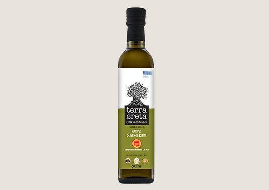 Traditionelles Olivenöl aus Kreta in 500-ml-Flasche von Terra Creta.