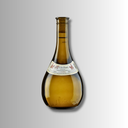 Bauchige Flasche Retsina von Kechris mit hellem Inhalt und klassischem Halslabel vor grauem Hintergrund.