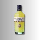 Flasche Limoncello Di Capri mit leuchtend gelber Farbe und strukturierter Glasoberfläche.